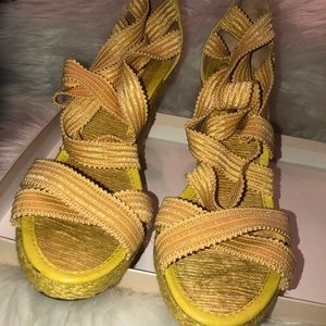 Yellow Luxury Rebel Wedge Sandals